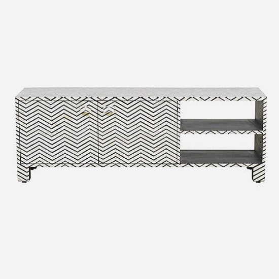Bone Inlay 2 Door Lowboy : Zig Zag : Black