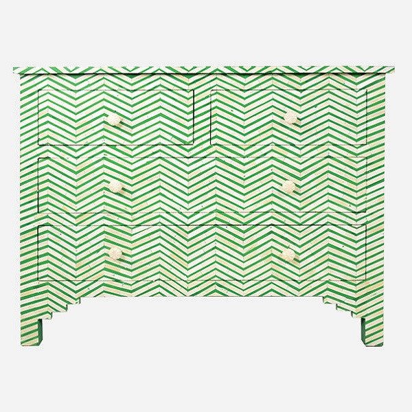 Bone Inlay 4 Drawer Chest : Zig Zag : Leaf Green