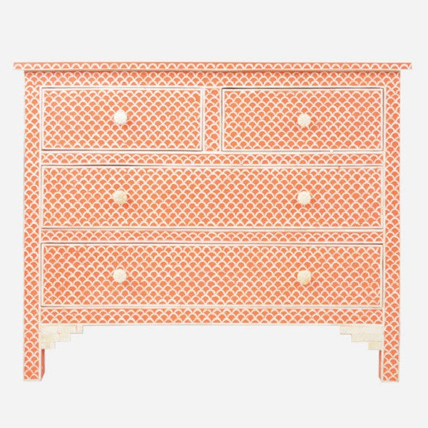 Bone Inlay 4 Drawer Chest : Scallop : Tangerine