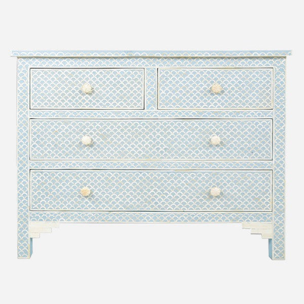 Bone Inlay 4 Drawer Chest : Scallop : Powder Blue