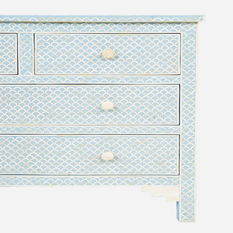 Bone Inlay 4 Drawer Chest : Scallop : Powder Blue