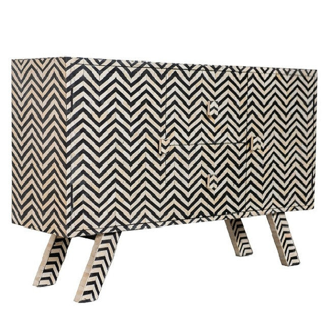 Bone Inlay Entertainment Unit in Zig Zag Black