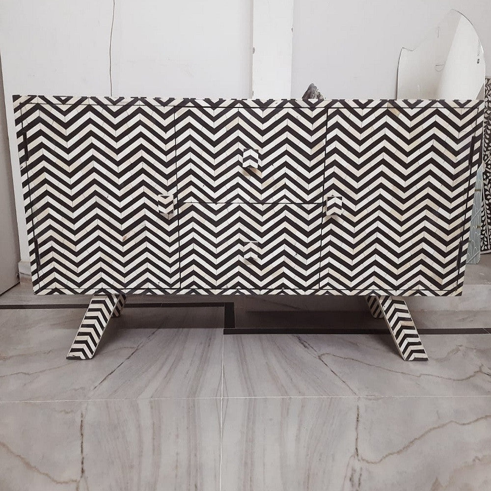 Bone Inlay Entertainment Unit in Zig Zag Black