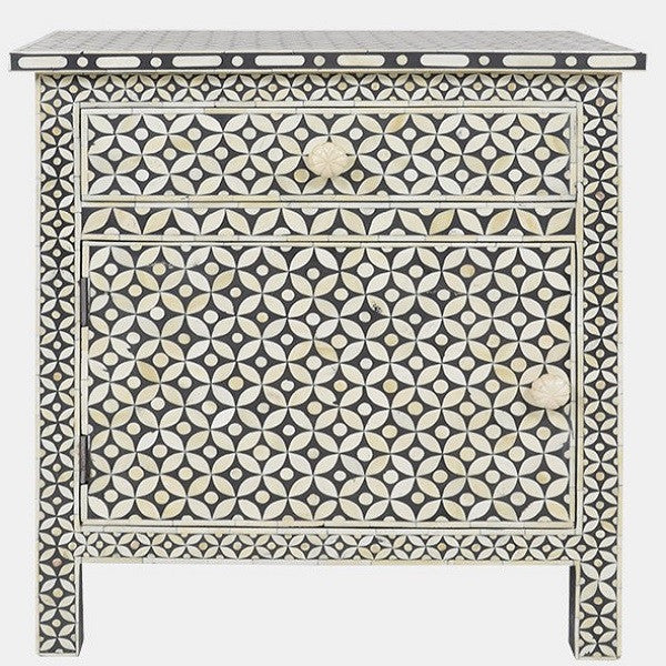 Bone Inlay Large Bedside Cabinet : Starburst : Black