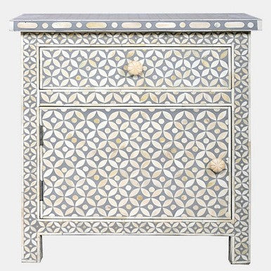 Bone Inlay Large Bedside Cabinet : Starburst : Grey