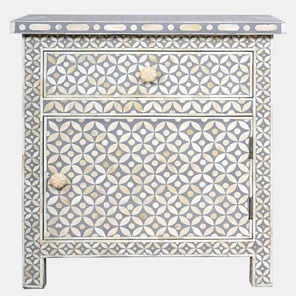 Bone Inlay Large Bedside Cabinet : Starburst : Grey