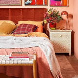 Bone Inlay Wide Bedside Cabinet in Starburst Grey