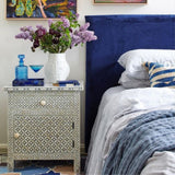 Bone Inlay Wide Bedside Cabinet in Starburst Grey