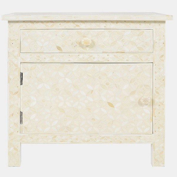 Bone Inlay Large Bedside Cabinet : Starburst : White