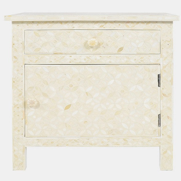 Bone Inlay Large Bedside Cabinet : Starburst : White
