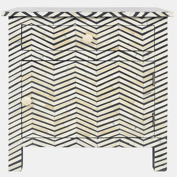 Bone Inlay Large Bedside Cabinet : Zig Zag : Black