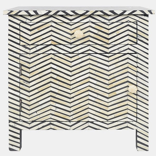 Bone Inlay Large Bedside Cabinet : Zig Zag : Black