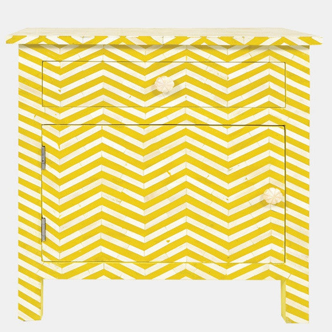 Bone Inlay Large Bedside Cabinet : Zig Zag : Gold