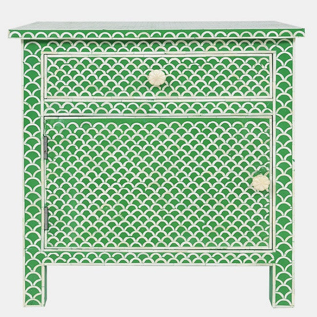 Bone Inlay Large Bedside Cabinet : Scallop : Green