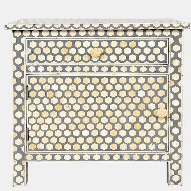 Bone Inlay Large Bedside Cabinet : Abela : Grey