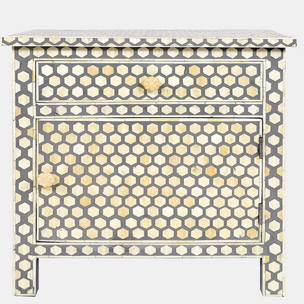 Bone Inlay Large Bedside Cabinet : Abela : Grey