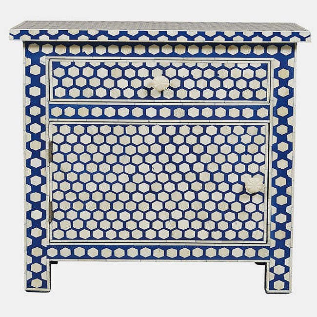 Bone Inlay Large Bedside Cabinet : Abela : Blue