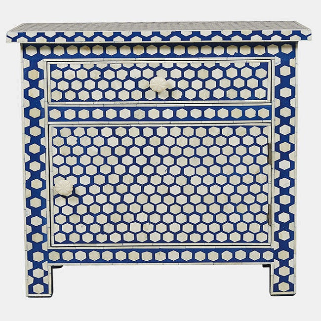 Bone Inlay Large Bedside Cabinet : Abela : Blue