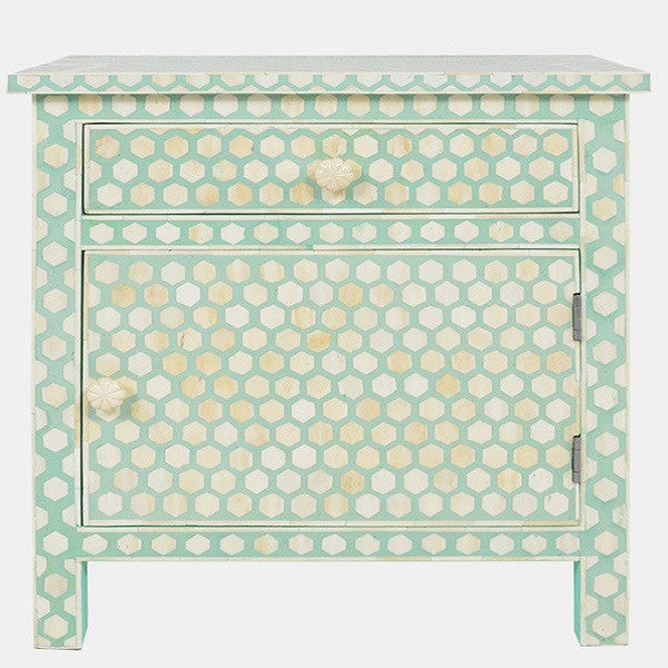 Bone Inlay Large Bedside Cabinet : Abela : Mint Green