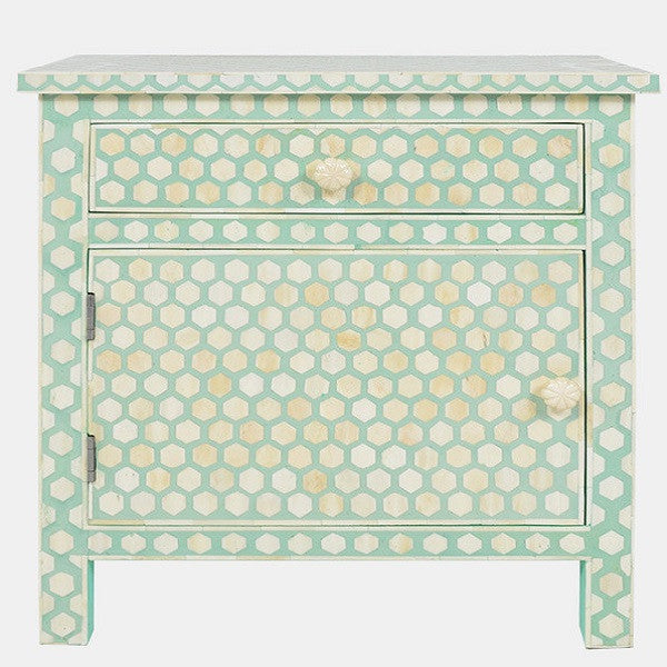 Bone Inlay Large Bedside Cabinet : Abela : Mint Green