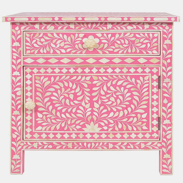 Bone Inlay Large Bedside Cabinet : Liana : Rose