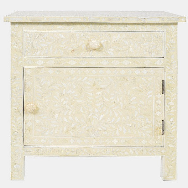 Bone Inlay Large Bedside Cabinet : Liana : White
