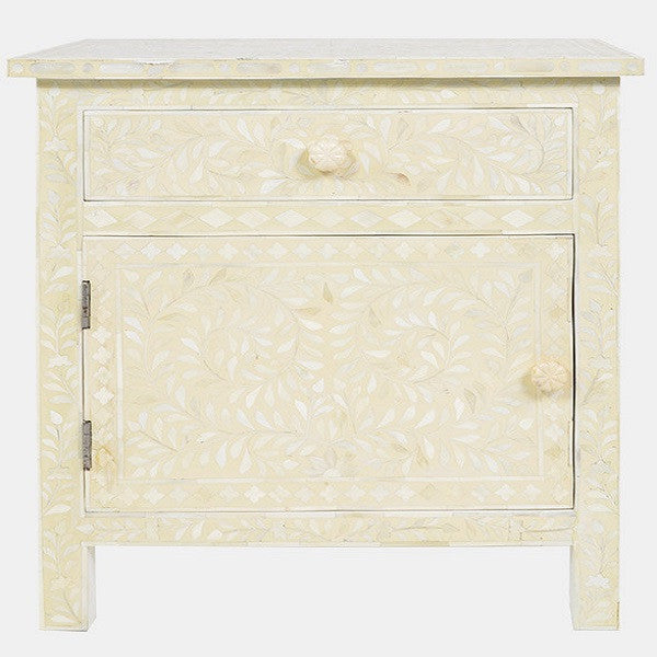 Bone Inlay Large Bedside Cabinet : Liana : White