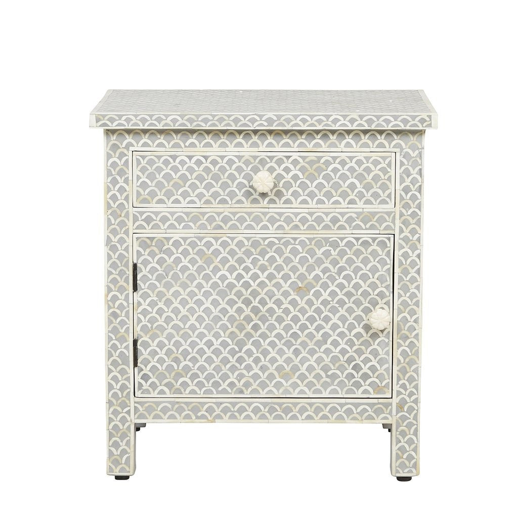 Bone Inlay Large Bedside Cabinet : Scallop : Grey