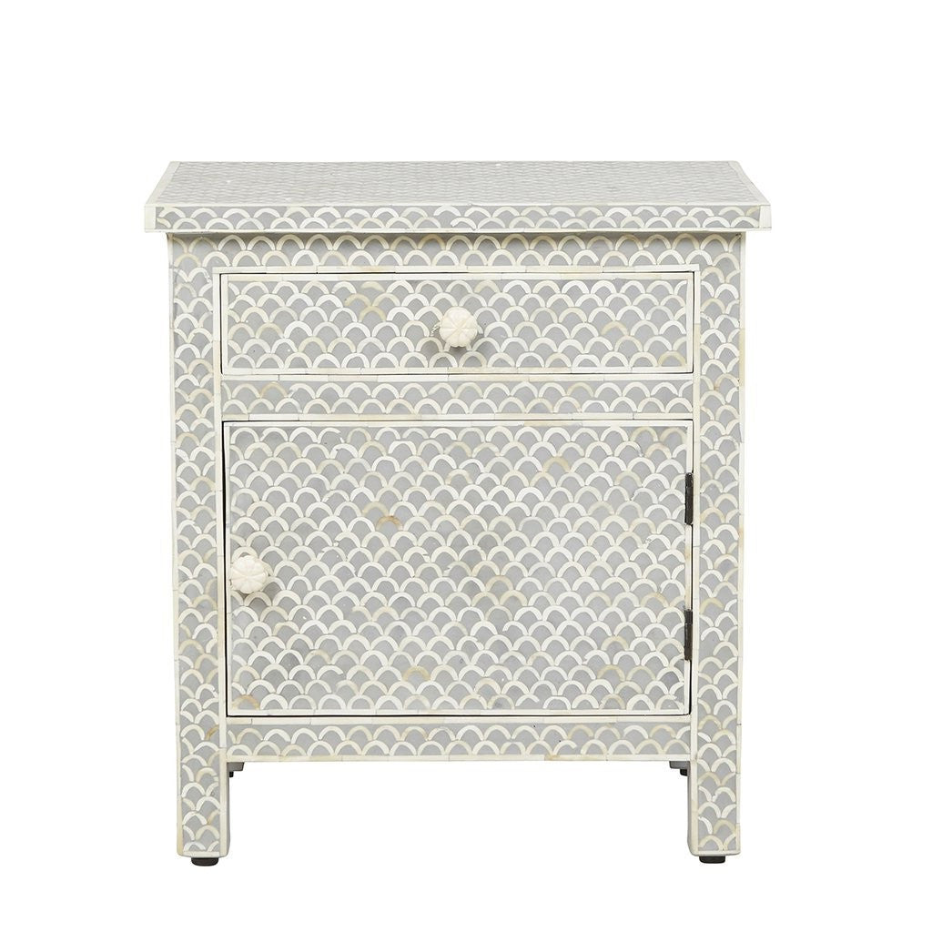 Bone Inlay Large Bedside Cabinet : Scallop : Grey