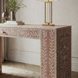 Bone Inlay 3 Drawer Desk : Fern : Dusty Pink