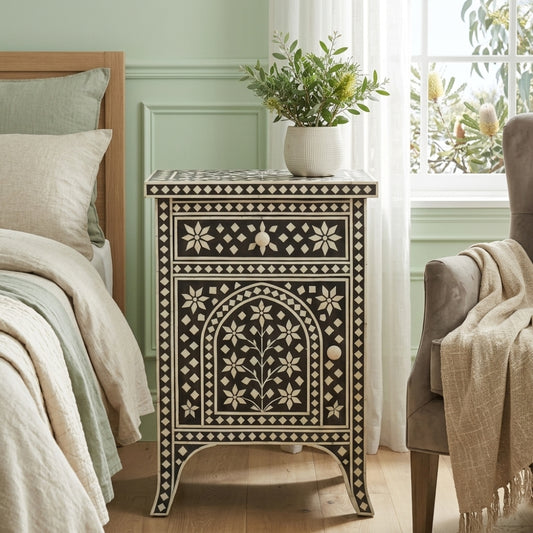 Bone Inlay Bedside Cabinet : Archway : Black