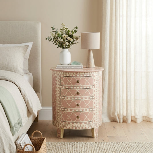 Bone Inlay Round Side Table : Lahore : Blush