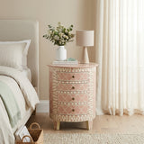 Bone Inlay Round Side Table : Lahore : Blush