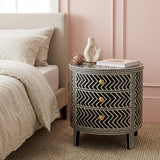 Bone Inlay Round Side Table : Zig Zag : Black