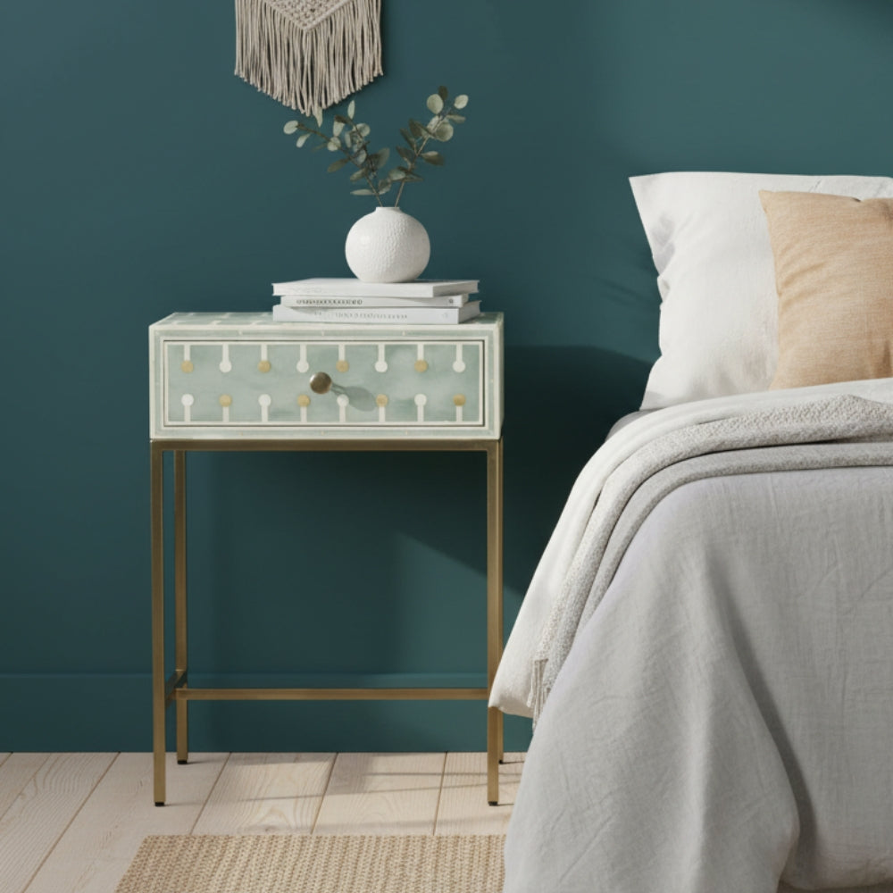 Bone & Brass Inlay Bedside : Mint