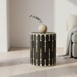Bone & Brass Inlay Side Table : Black