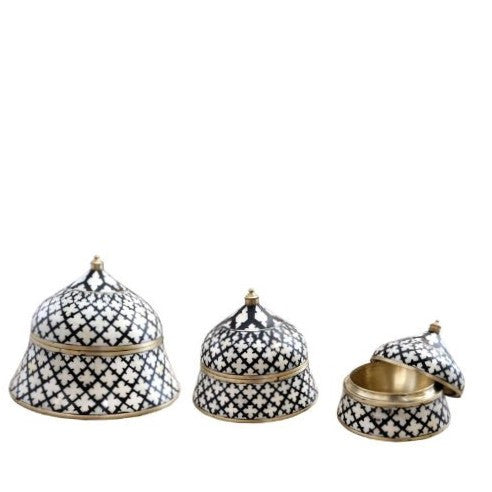 Bone & Brass Moghul Box : Trellis : Black & White Set