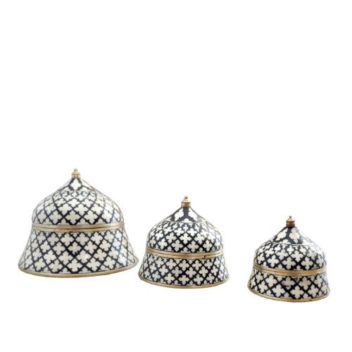 Bone & Brass Moghul Box : Trellis : Black & White Set of 3