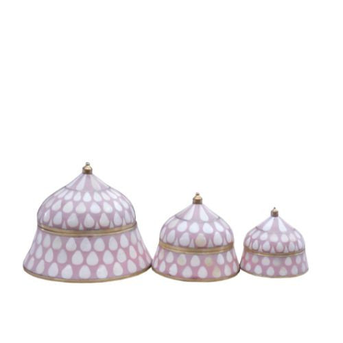 Bone & Brass Moghul Box : Varsha : Rose Set of 3