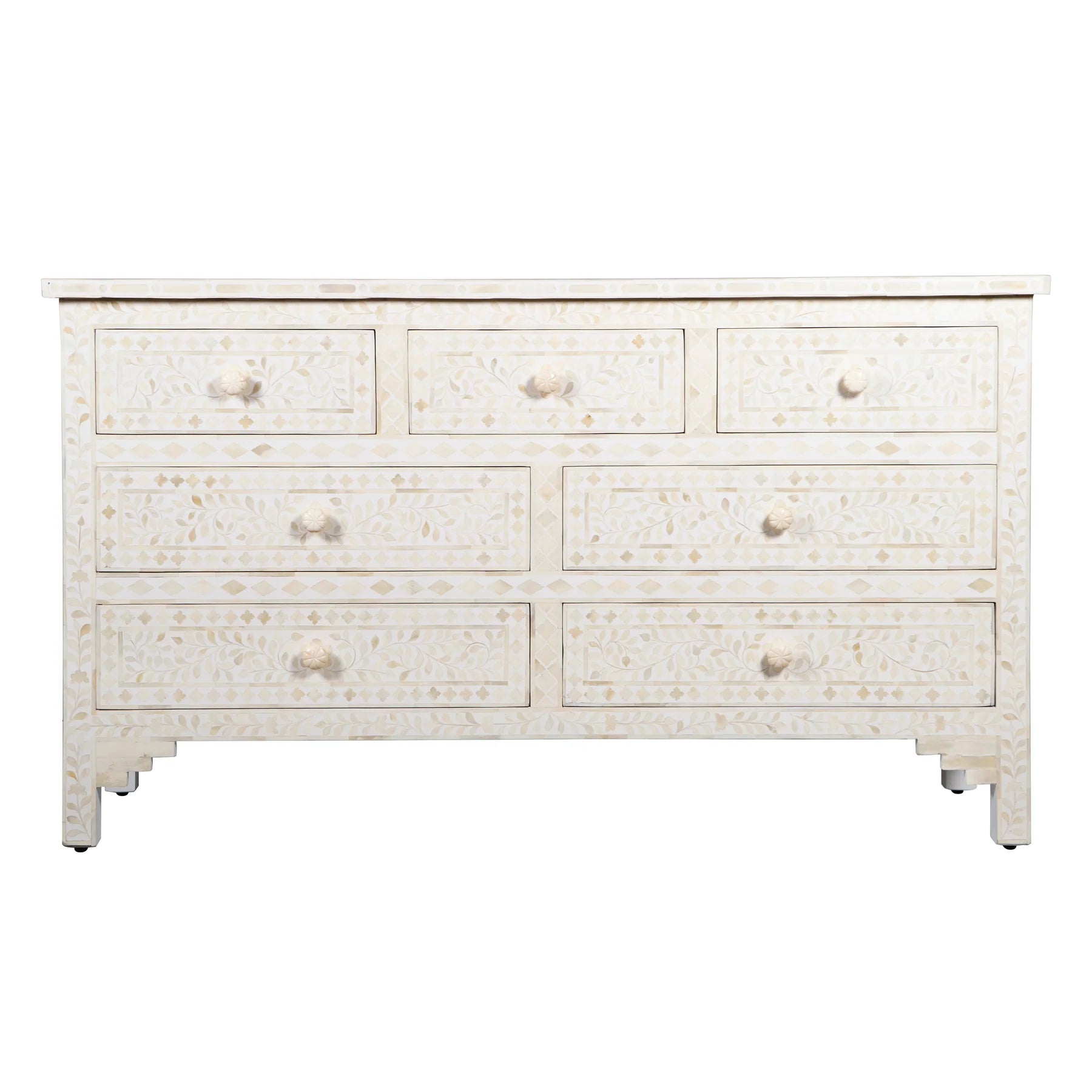 Ivory inlay floral dresser drawers