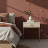 Bone Inlay 1 Drawer Bedside (with Metal Legs) : Blush