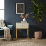 Bone Inlay 1 Drawer Bedside (with Metal Legs) : Celeste : White