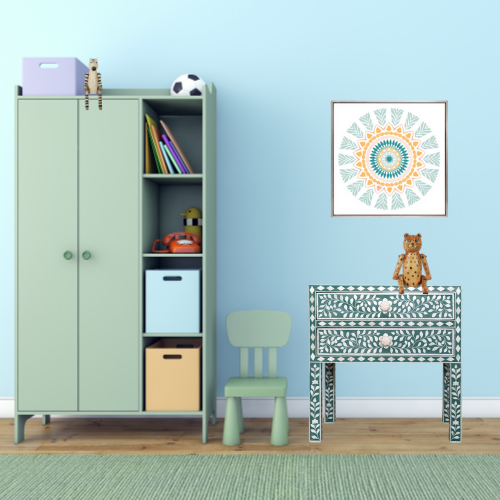 Bone Inlay 2 Drawer Bedside : Floral : Dark Green