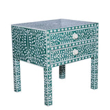 Bone Inlay 2 Drawer Bedside : Floral : Dark Green