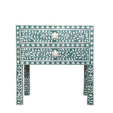 Bone Inlay 2 Drawer Bedside : Floral : Dark Green