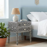 Bone Inlay 2 Drawer Bedside : Floral : Black