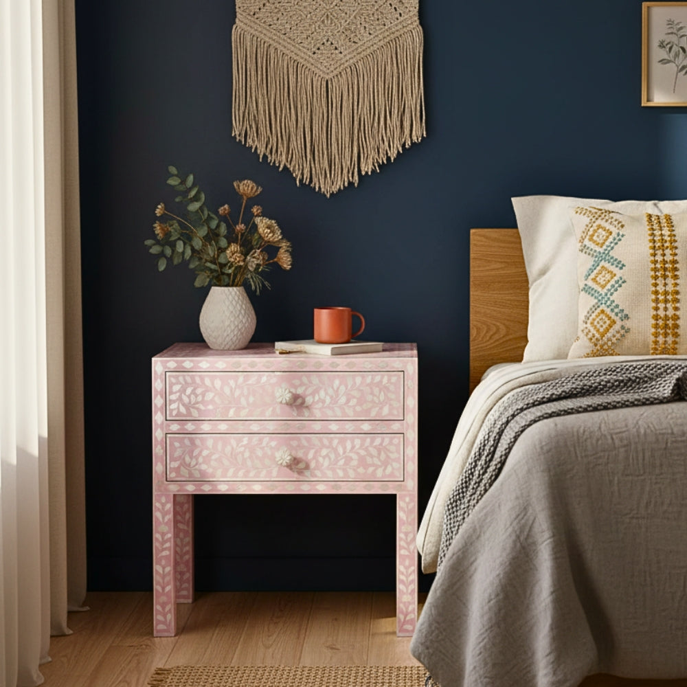 Bone Inlay 2 Drawer Bedside : Floral : Blush