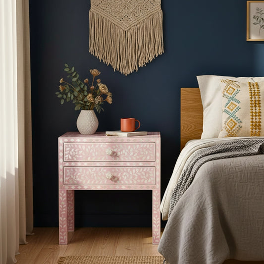 Bone Inlay 2 Drawer Bedside : Floral : Blush