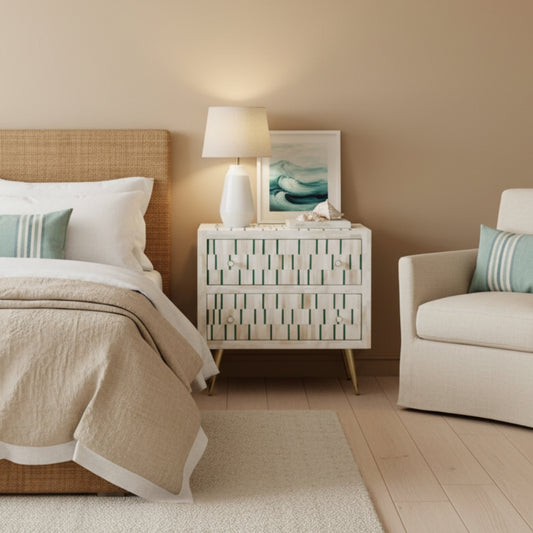 Bone Inlay 2 Drawer Bedside : Morse : Sea Green