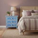 Bone Inlay 3 Drawer Bedside Chest : Criss Cross : Blue